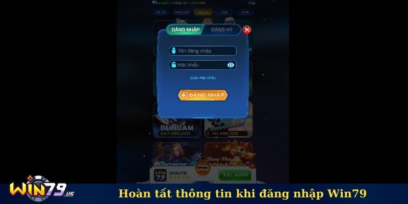 Hoàn tất thông tin khi đăng nhập Win79